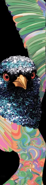 Free bird bookmark featuring a bird with a palm leaf behind it